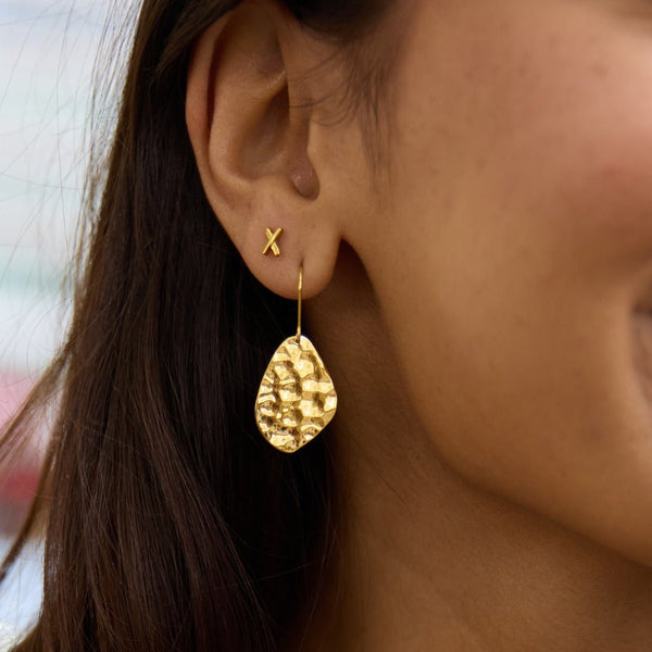 Amaya Hammered Gold Drop Earrings