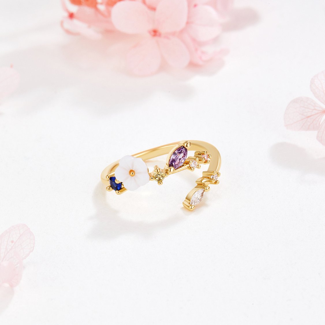 Crystal White Blossom Rings Gold - Beautiful Earth Boutique