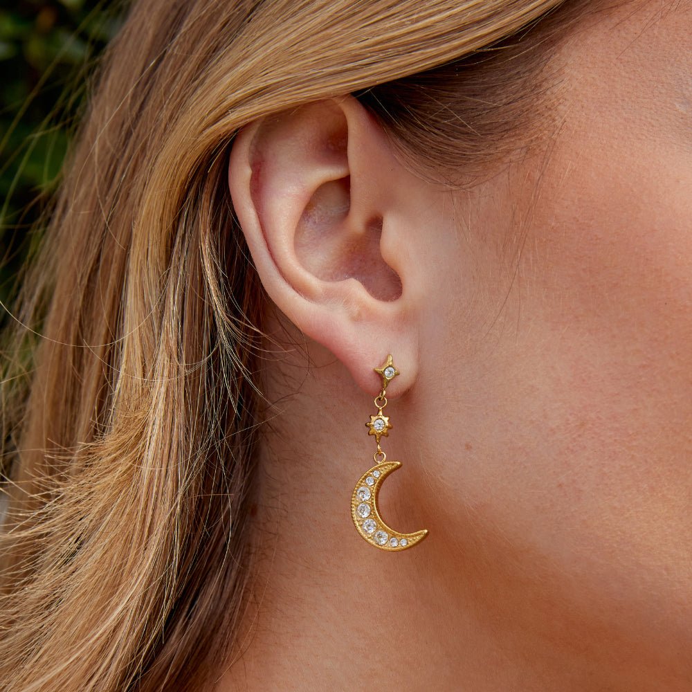 Gold Crystal Moon & Star Earrings - Beautiful Earth Boutique