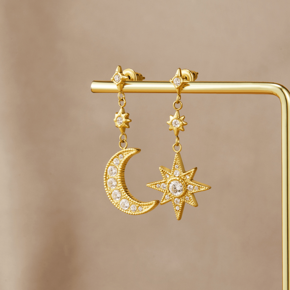 Gold Crystal Moon & Star Earrings - Beautiful Earth Boutique