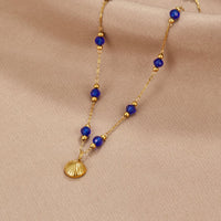 Nerissa Gold Shell & Blue Bead Necklace - Beautiful Earth Boutique