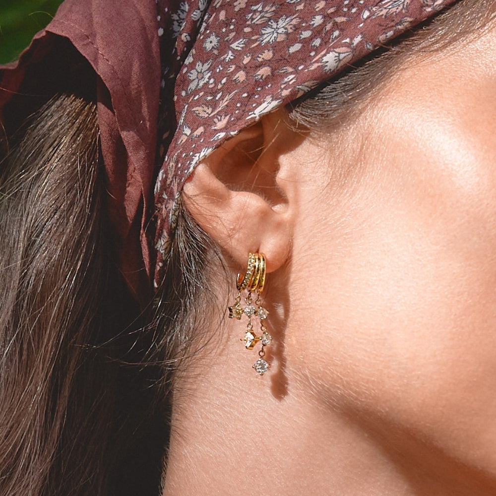 Crystal Bloom Triple Layered Earrings