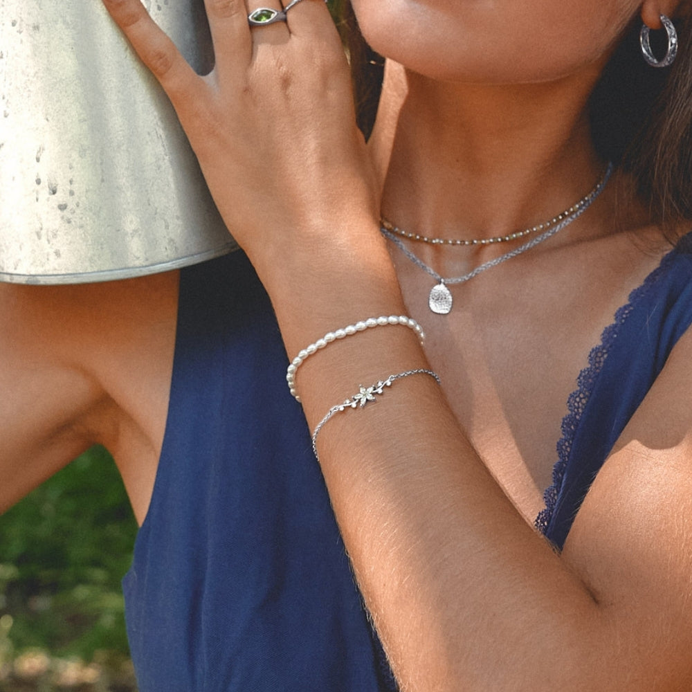 Crystal Flower Silver Bracelet