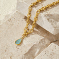 Aqua Stone Drop Gold Chain Necklace