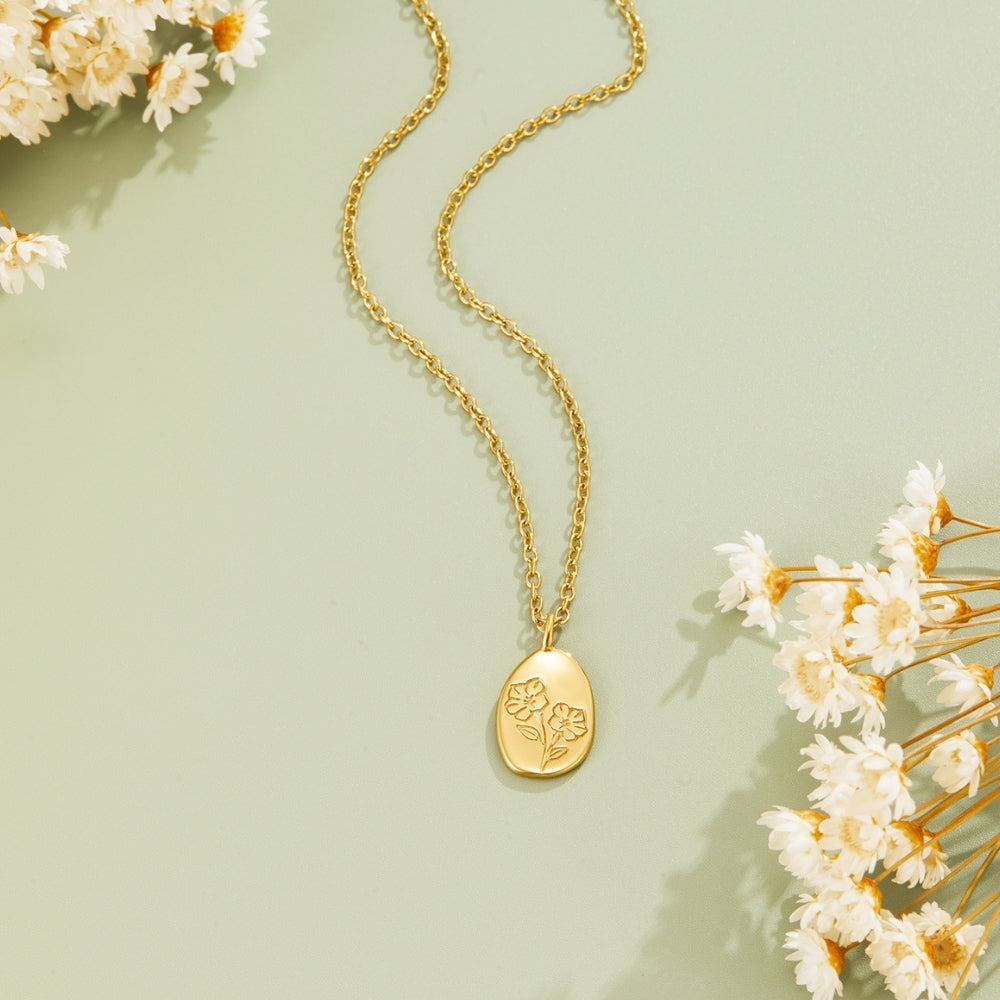 Engraved Wildflower Gold Necklace