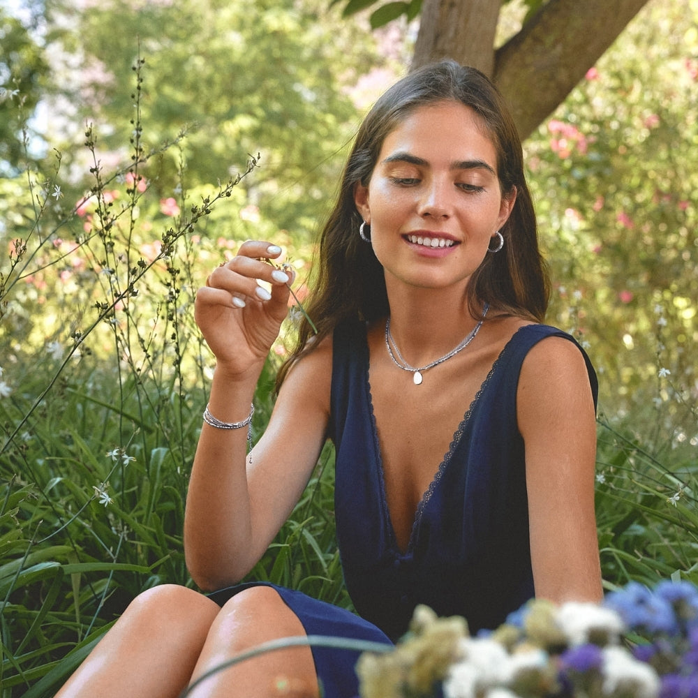 Engraved Wildflower Silver Necklace