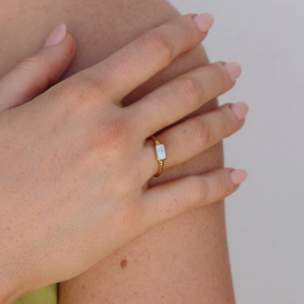 Gold Moonlight Pearl Shell Ring