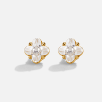 Golden Crystal Clover Stud Earrings