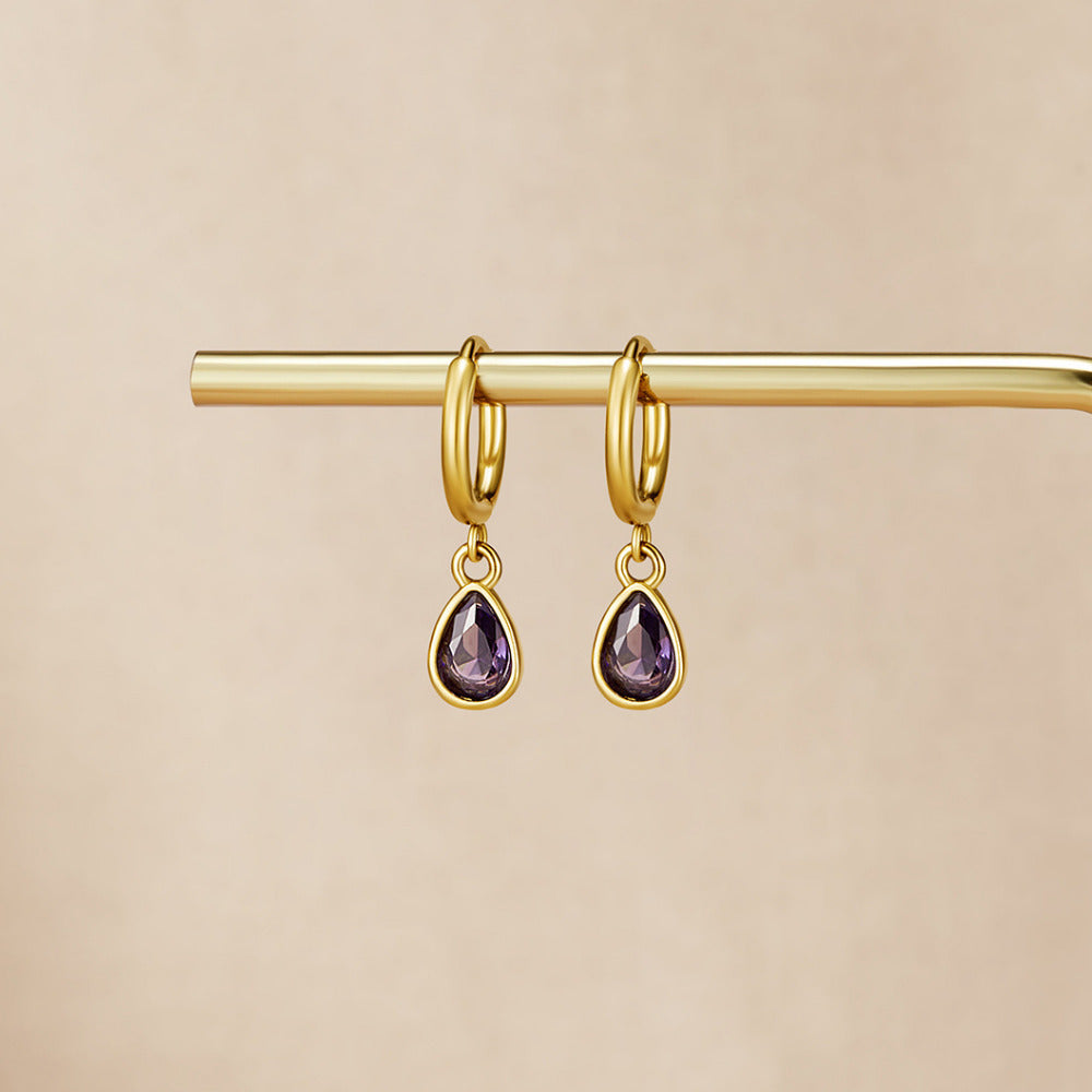 Golden Purple Teardrop Earrings