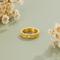 Golden Sculpted Flower Band Ring