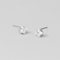 Silver Crystal Clover Stud Earrings