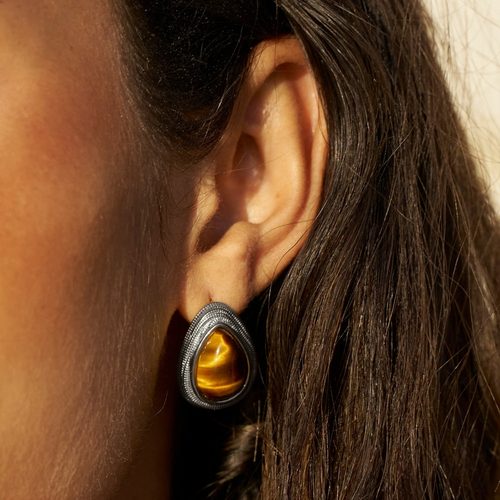 Silver Tiger Eye Teardrop Earrings
