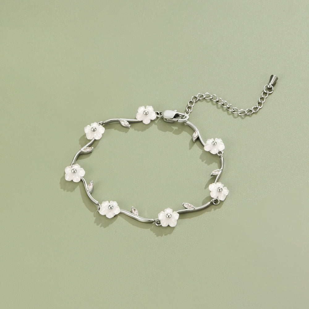 Silver White Pearl Blossom Bracelet