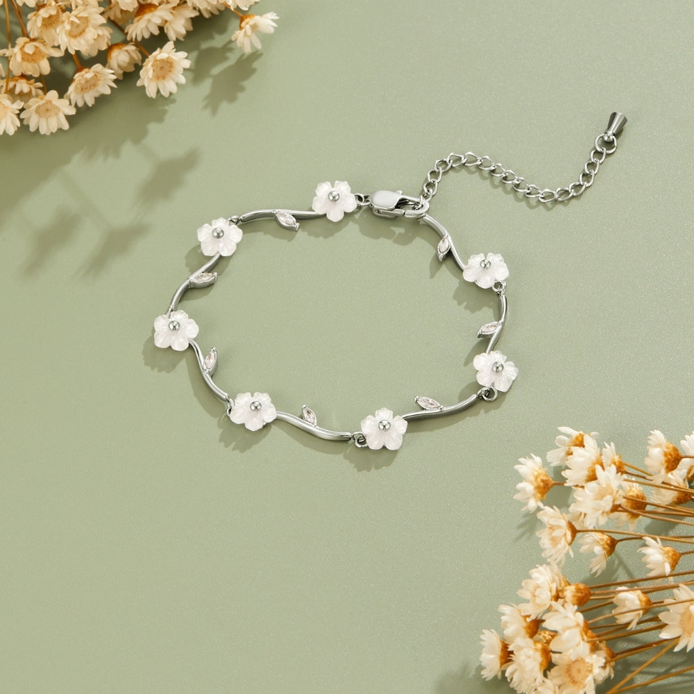 Silver White Pearl Blossom Bracelet