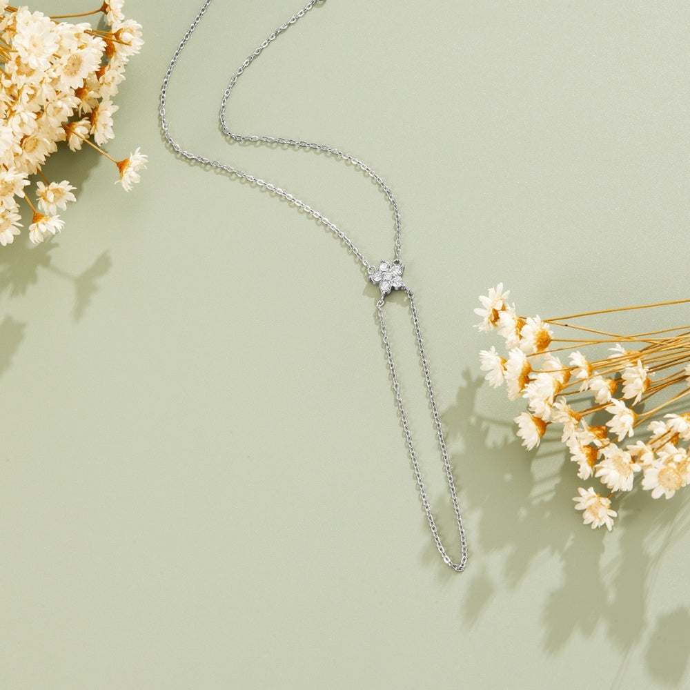 Silver & Crystal Bloom Lariat Bracelet