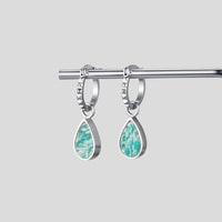Silver Astoria Green Stone Hoop Earrings