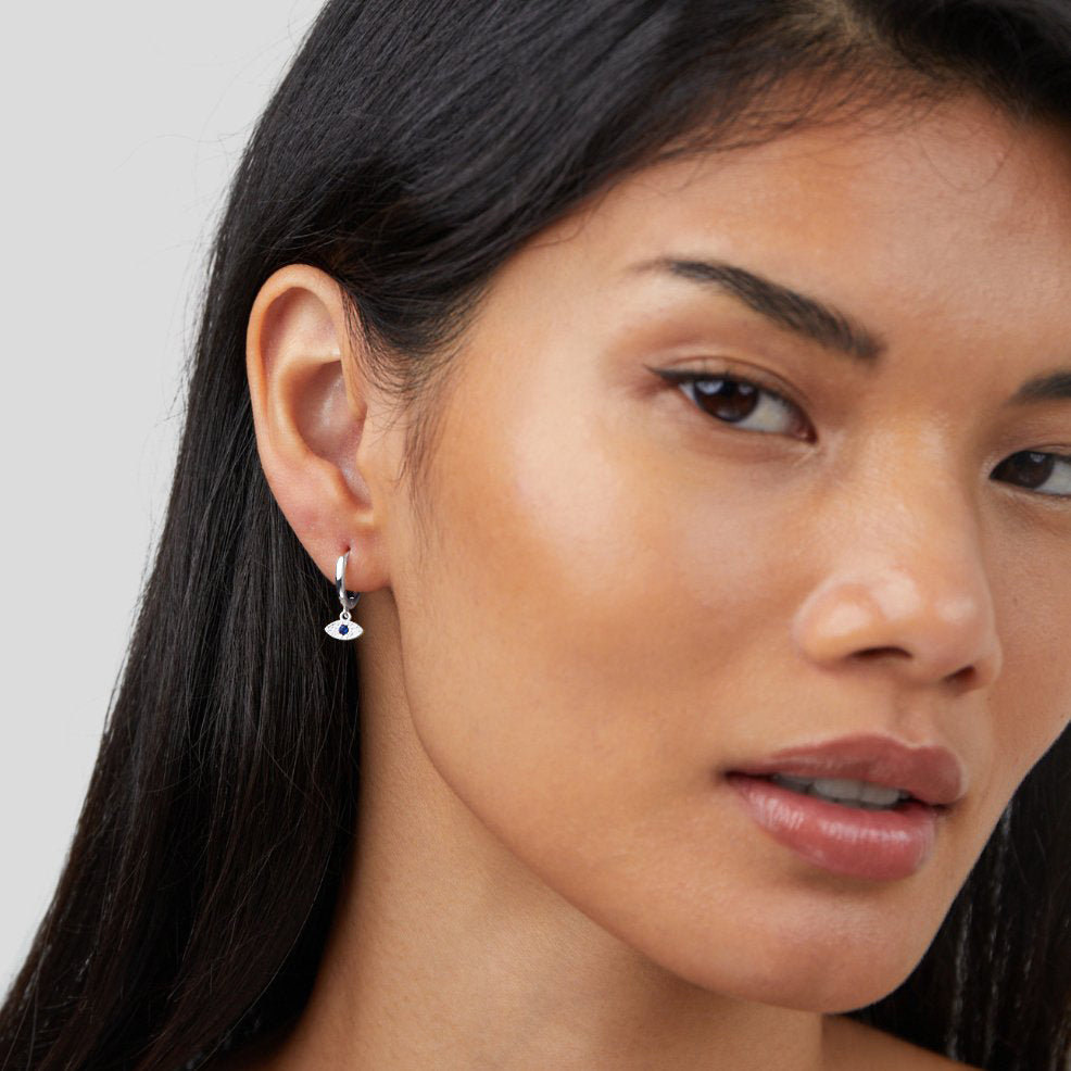 Silver Blue Evil Eye Drop Earrings