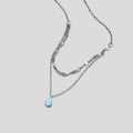 Silver Blue Opal Teardrop Layered Necklace