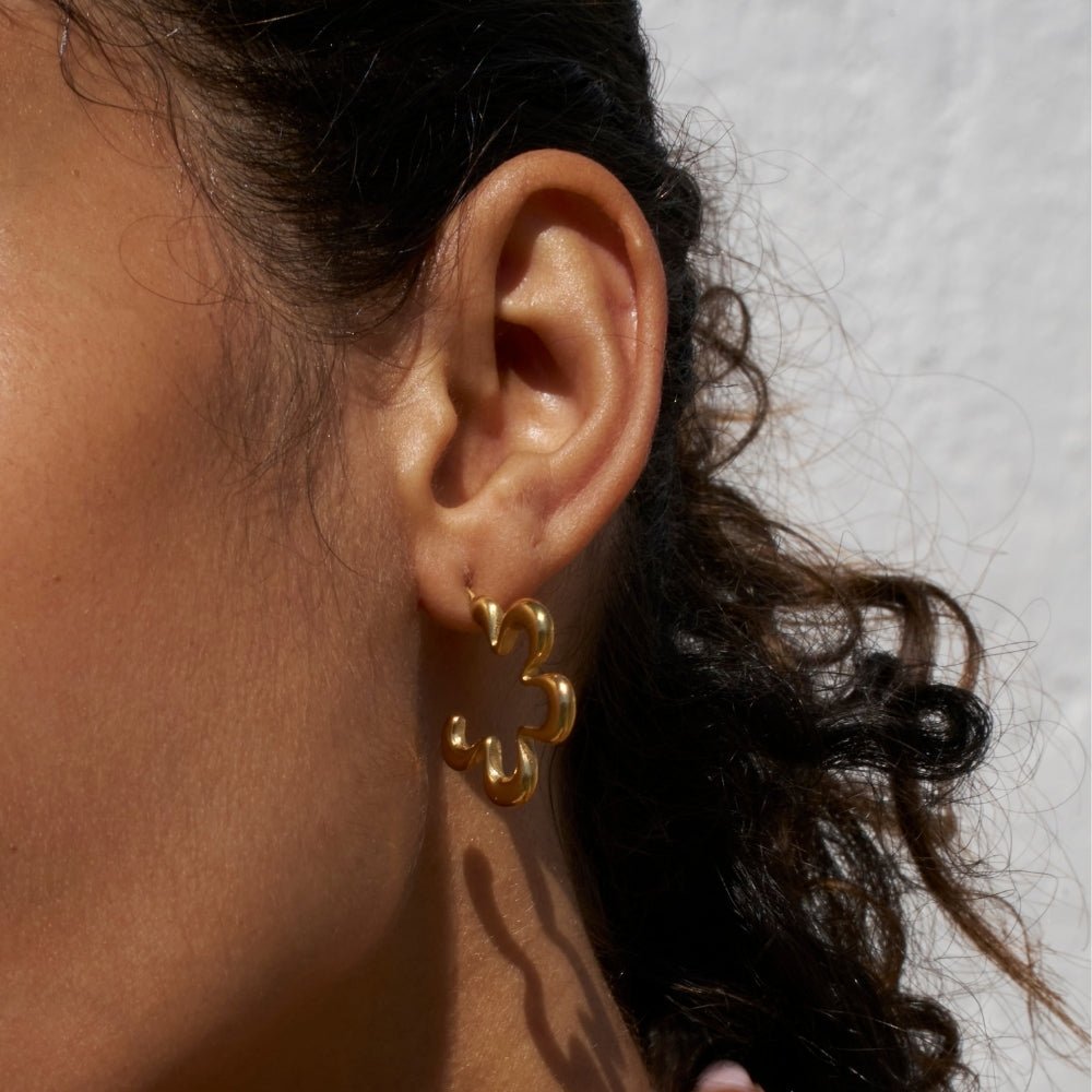 Geometric Gold Flower Hoop Earrings - Beautiful Earth Boutique