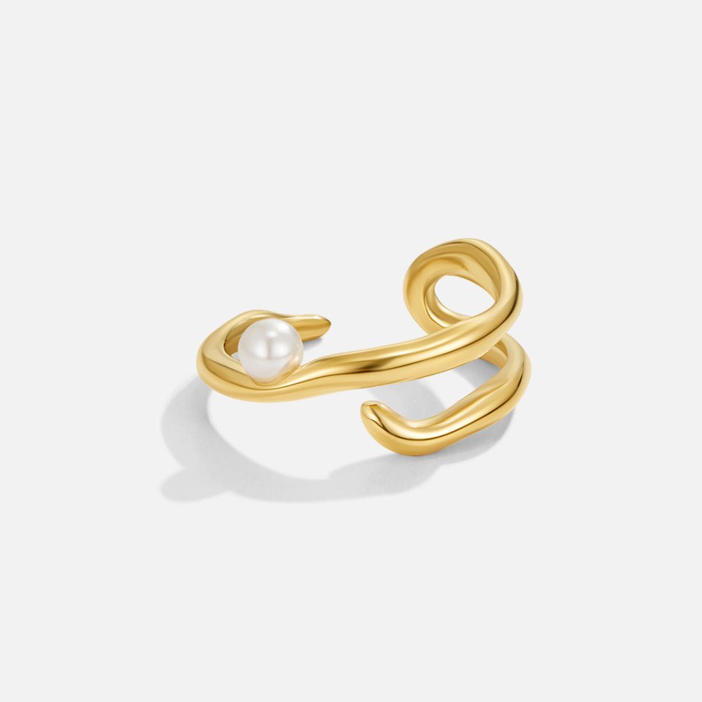 Geometric Gold & Pearl Ring - Beautiful Earth Boutique