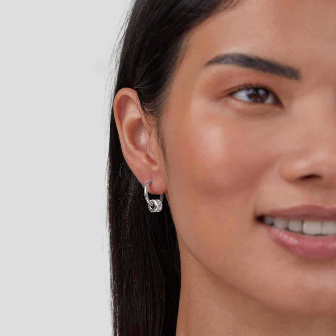 Gigi Crystal Silver Hoop Earrings