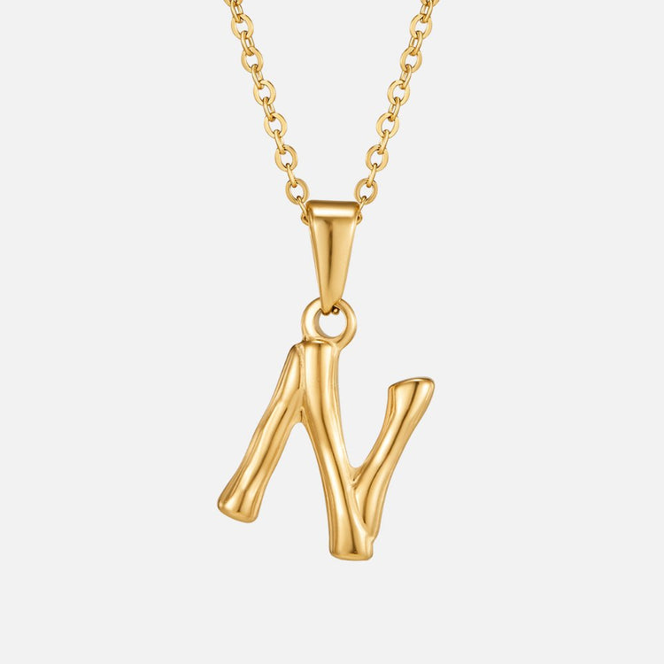 Golden Bamboo Letter Pendant Necklace - Beautiful Earth Boutique