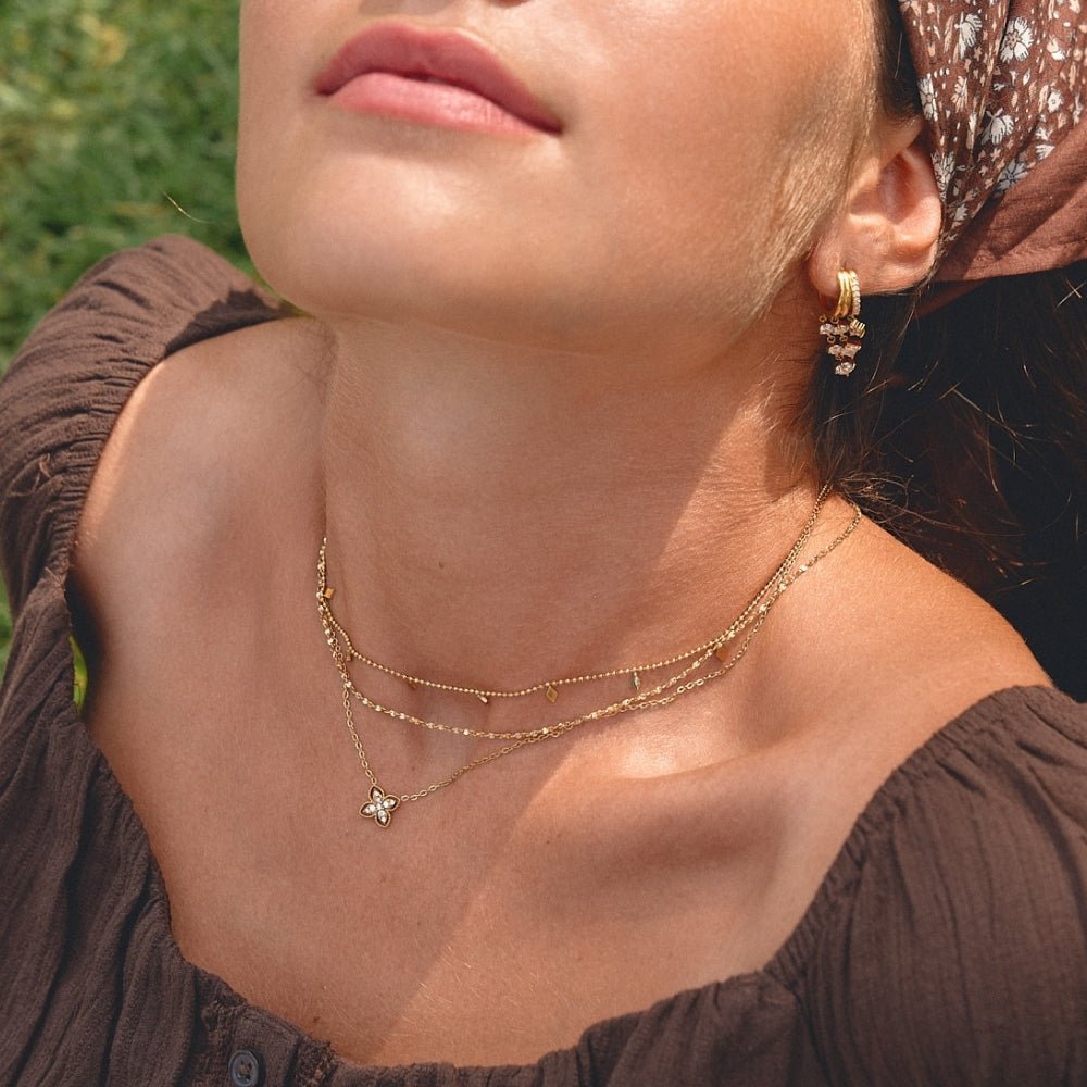 Golden Four Leaf Crystal Necklace - Beautiful Earth Boutique