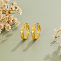 Golden Sculpted Flower Hoop Earrings - Beautiful Earth Boutique