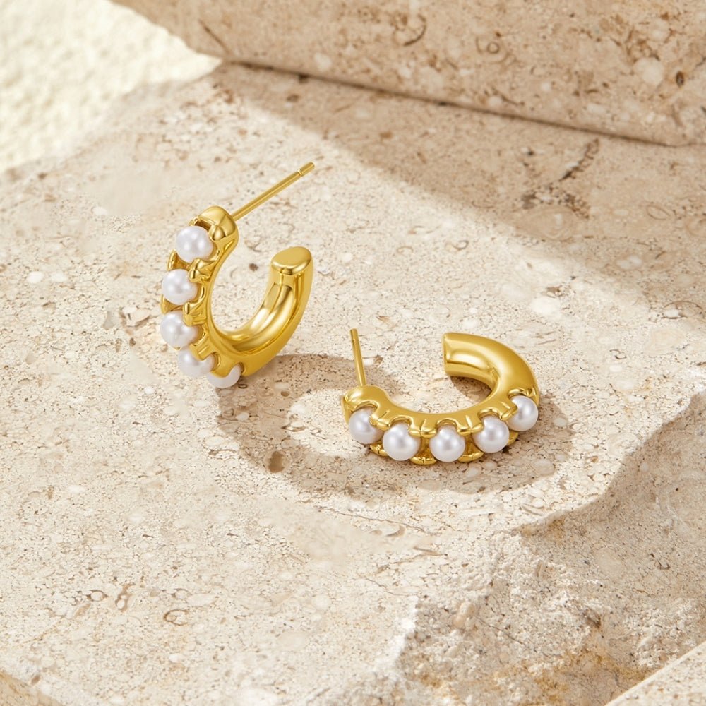 Lena Pearl Gold Hoop Earrings - Beautiful Earth Boutique