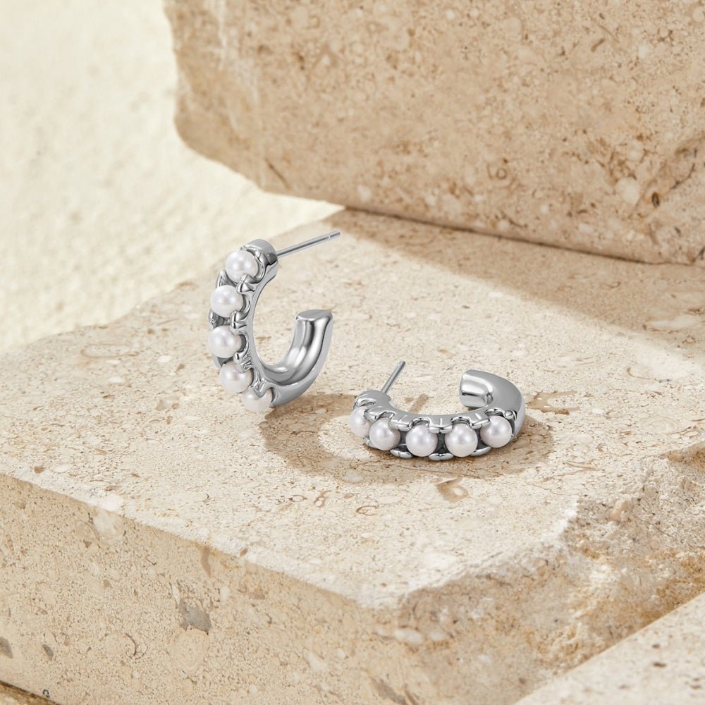 Lena Pearl Silver Hoop Earrings - Beautiful Earth Boutique