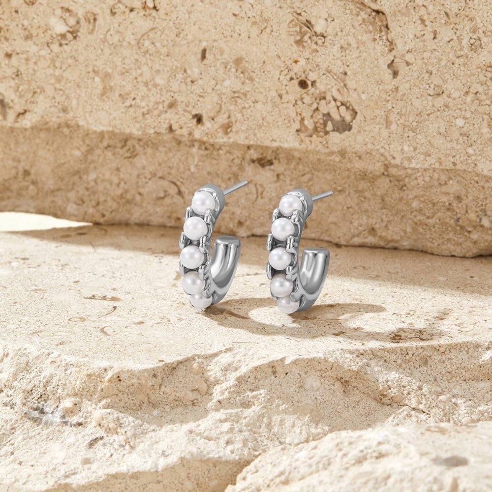 Lena Pearl Silver Hoop Earrings - Beautiful Earth Boutique