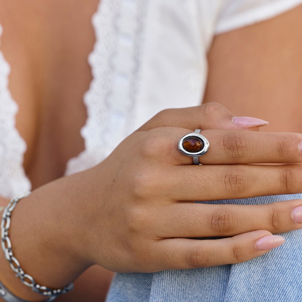 Silver Amber Ring - Beautiful Earth Boutique