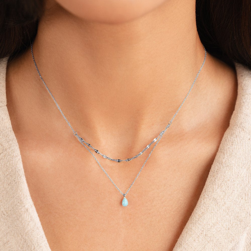 Silver Blue Opal Teardrop Layered Necklace - Beautiful Earth Boutique