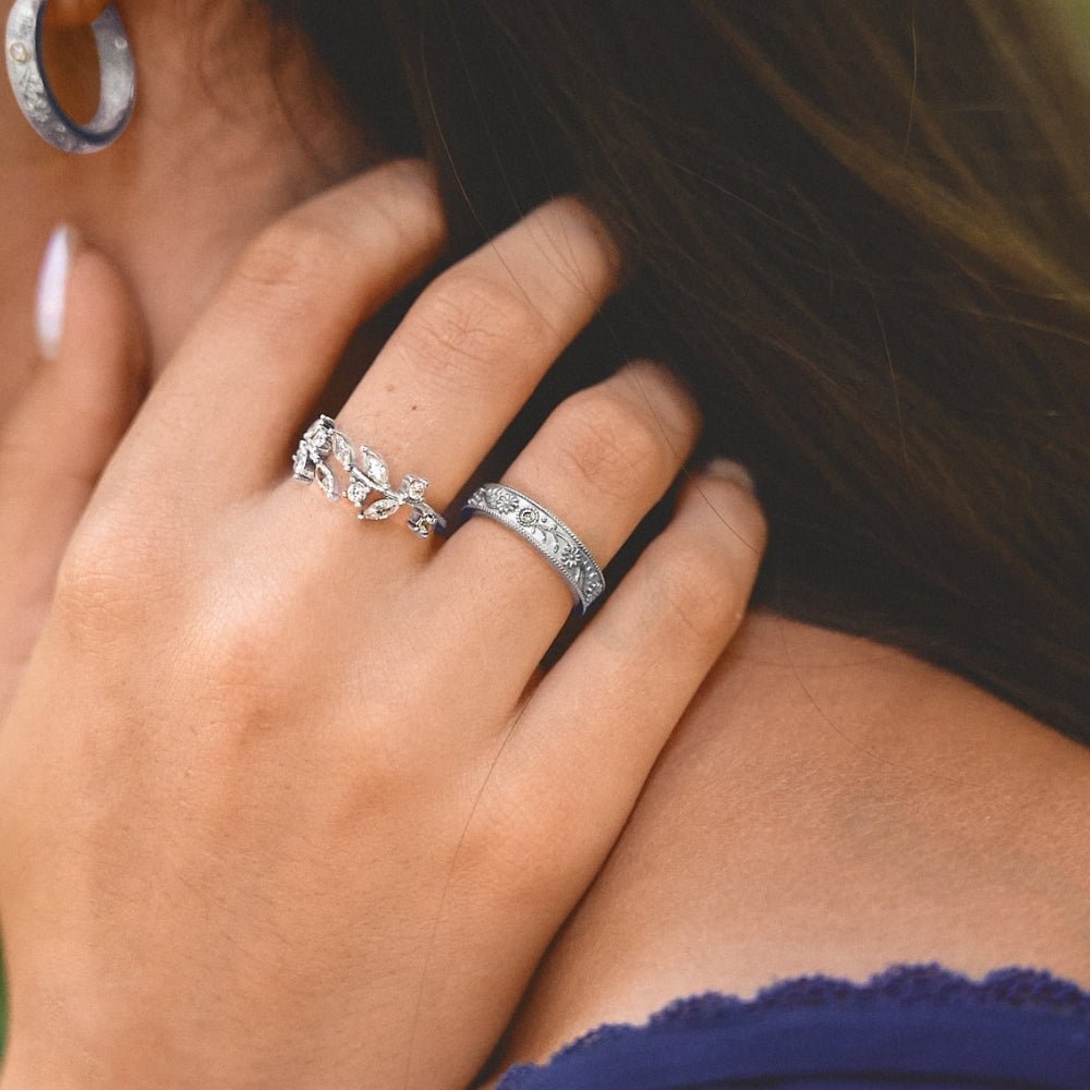 Silver Sculpted Flower Band Ring - Beautiful Earth Boutique