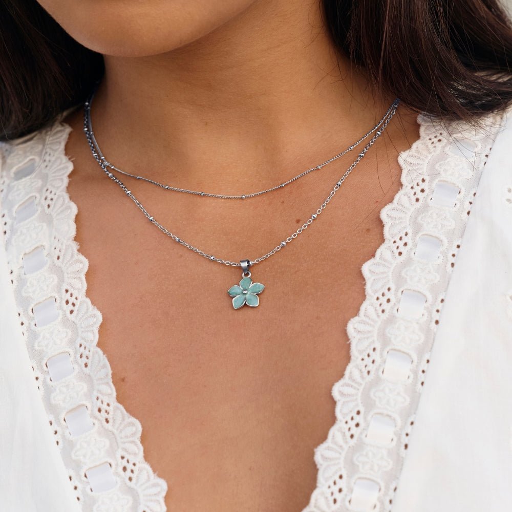 Turquoise Sakura Bloom Silver Necklace - Beautiful Earth Boutique